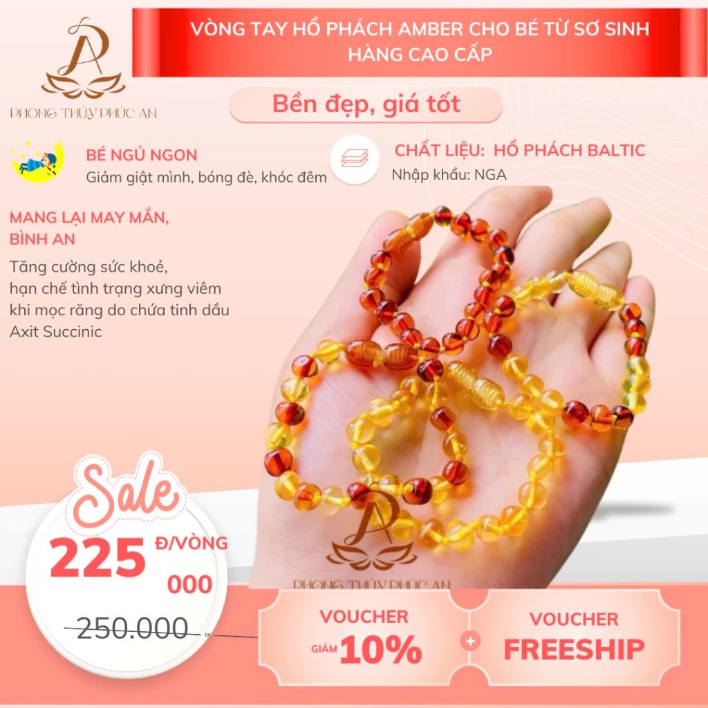 VÒNG TAY HỔ PHÁCH AMBER NGA CHO BÉ